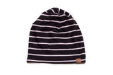 Reversible Black + White Stripe and Plum Beanie