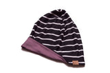 Reversible Black + White Stripe and Plum Beanie