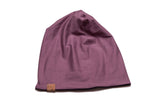 Reversible Black + White Stripe and Plum Beanie