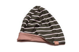 Reversible Green + White Stripe and Tan Beanie