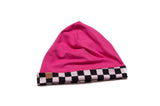 Reversible Black + White Checkered & Bright Pink Beanie