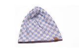 Reversible Blue + White Checkered & White Beanie