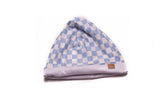 Reversible Blue + White Checkered & White Beanie