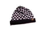 Reversible Black + White Checkered & Black Beanie - Toddler