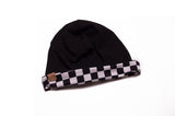 Reversible Black + White Checkered & Black Beanie - Toddler