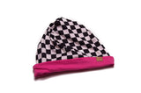 Reversible Black + White Checkered & Bright Pink Beanie
